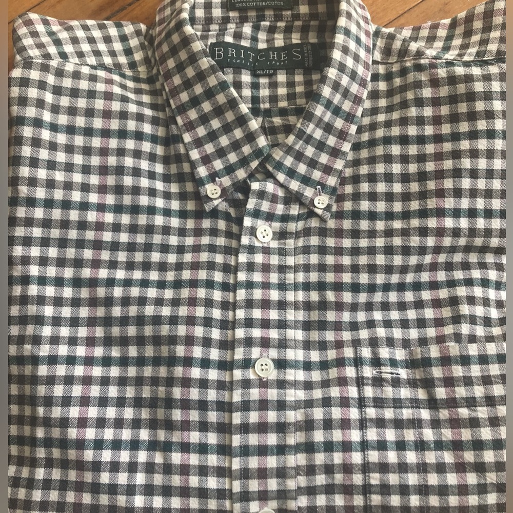 💫Bretches Vintage 80s Men’s Plaid Shirt Long Sleeve Single Needle Tailoring - Picture 3 of 8